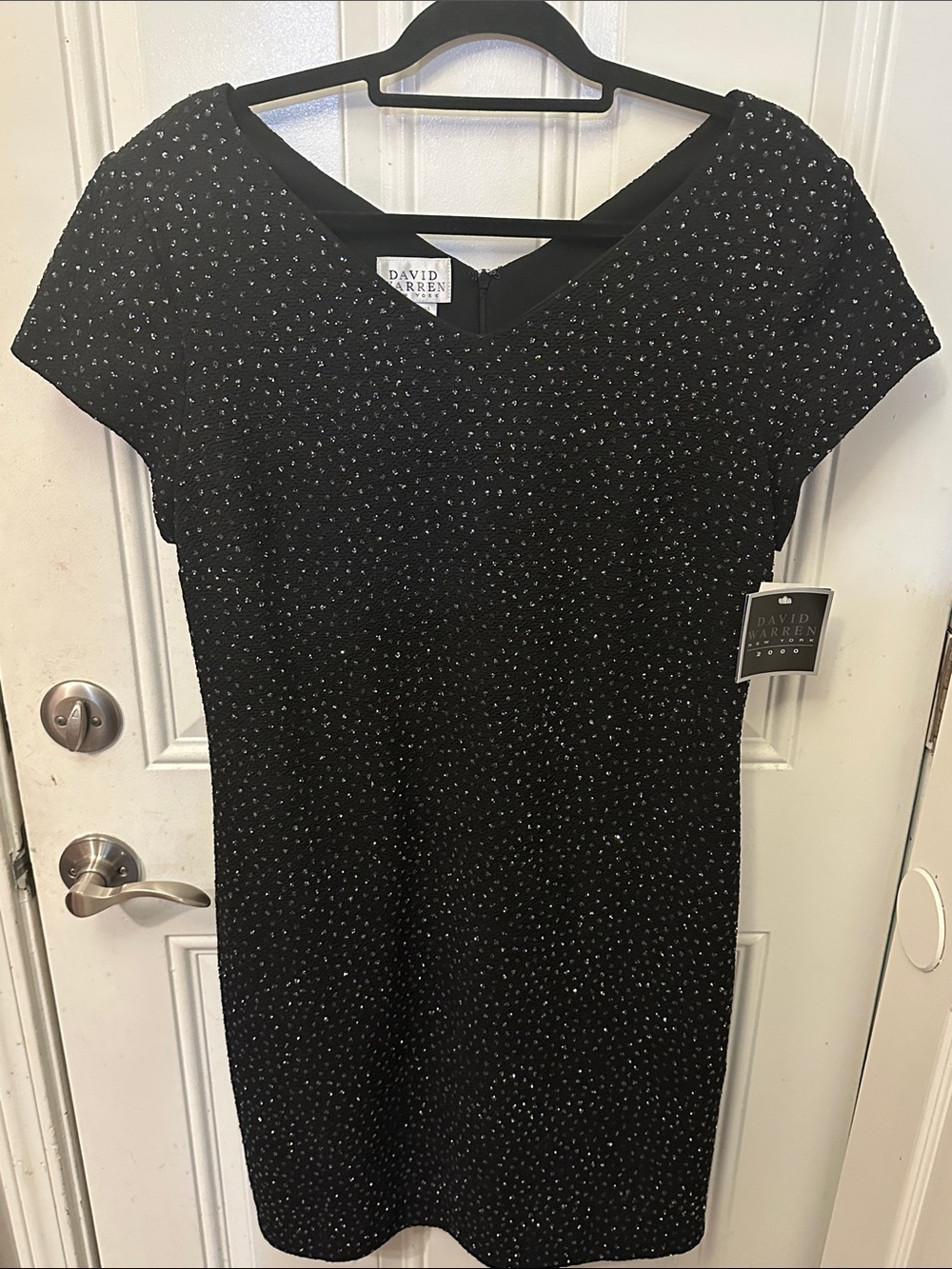 Black Sparkle Short Sleeve Sheath Dress by David Warren event size 16 XL NWT